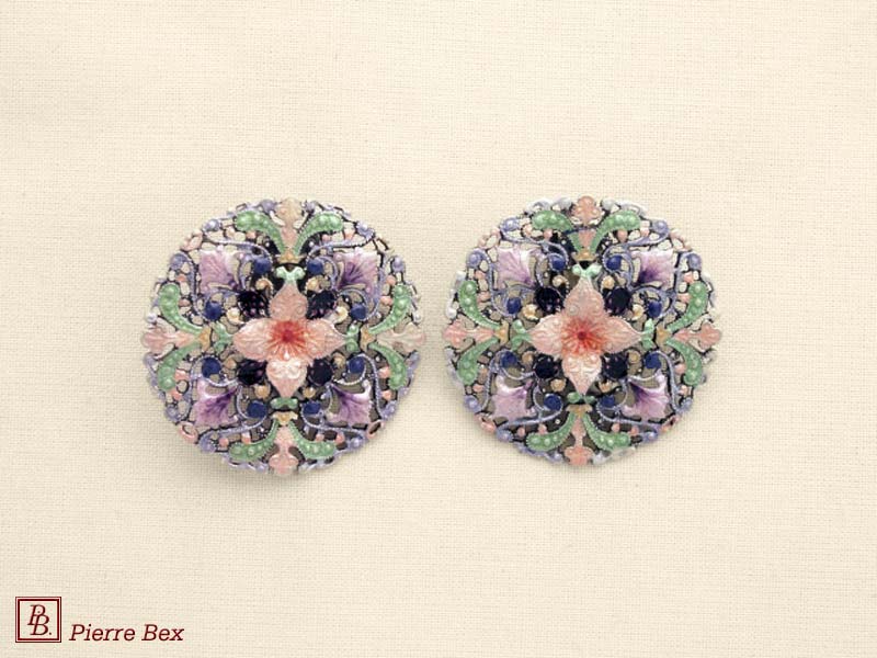 Pierre-Bex Art-Nouveau enamel earclips filigree 48275-01