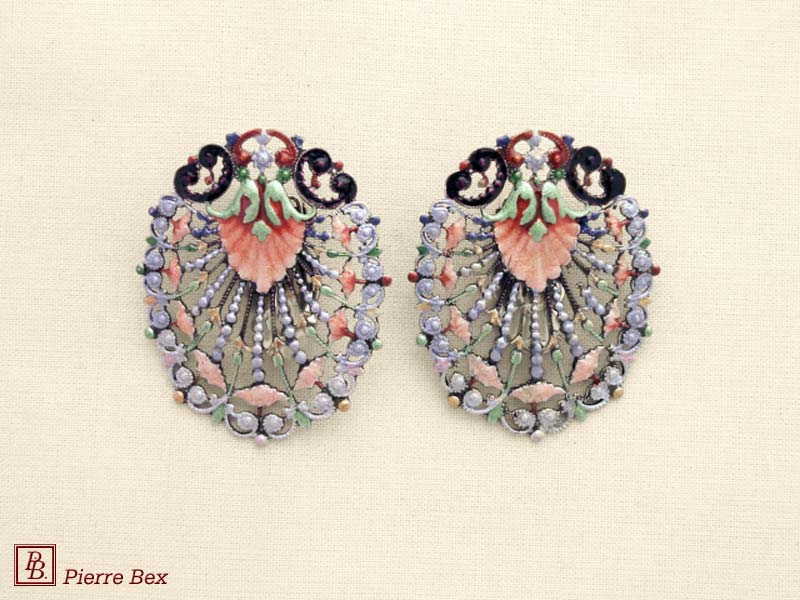 Pierre-Bex Art-Nouveau enamel earclips filigree 48275-03