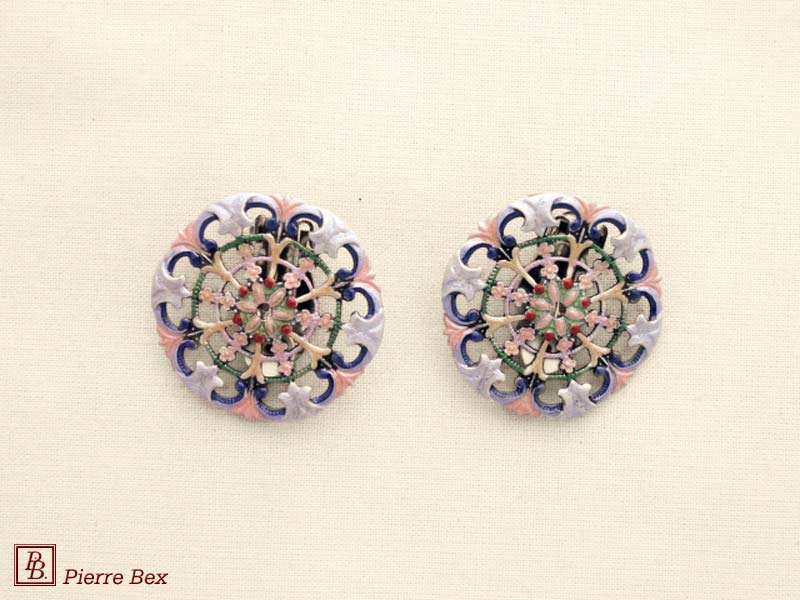 Pierre-Bex Art-Nouveau enamel earclips filigree 48275-04