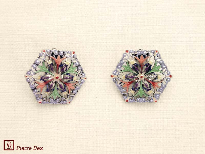 Pierre-Bex Art-Nouveau enamel earclips filigree 48275-07