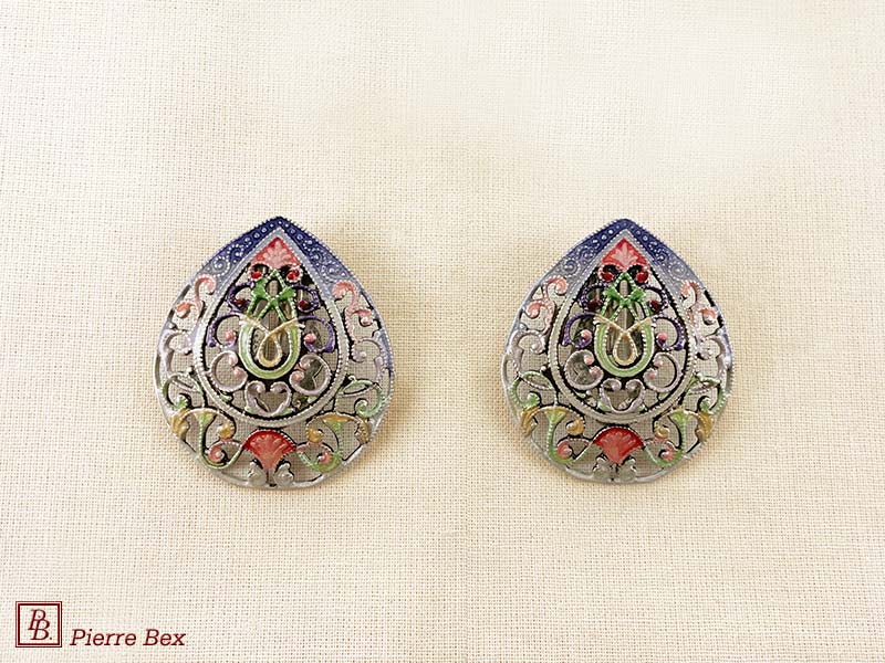Pierre-Bex Art-Nouveau enamel earclips filigree 48275-08