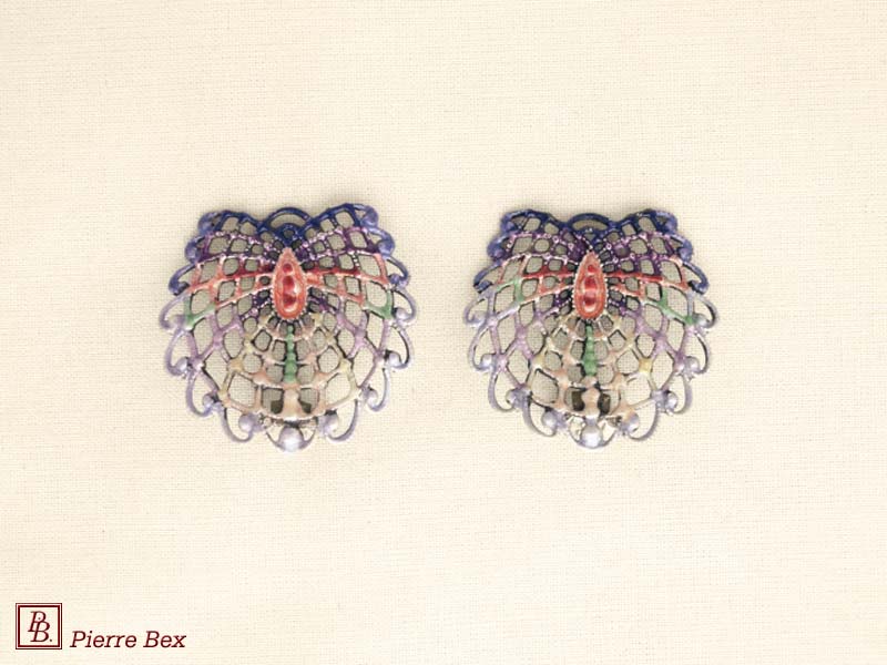 Pierre-Bex Art-Nouveau enamel earclips filigree 48275-09