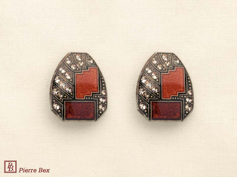 Pierre-Bex Art-Deco enamel earclips 49185-08