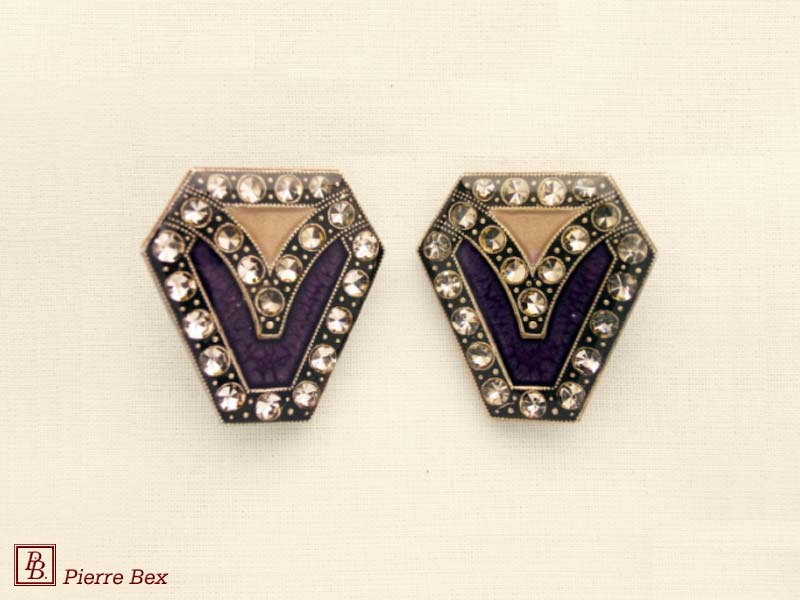 Pierre-Bex Art-Deco enamel earclips 49185-12