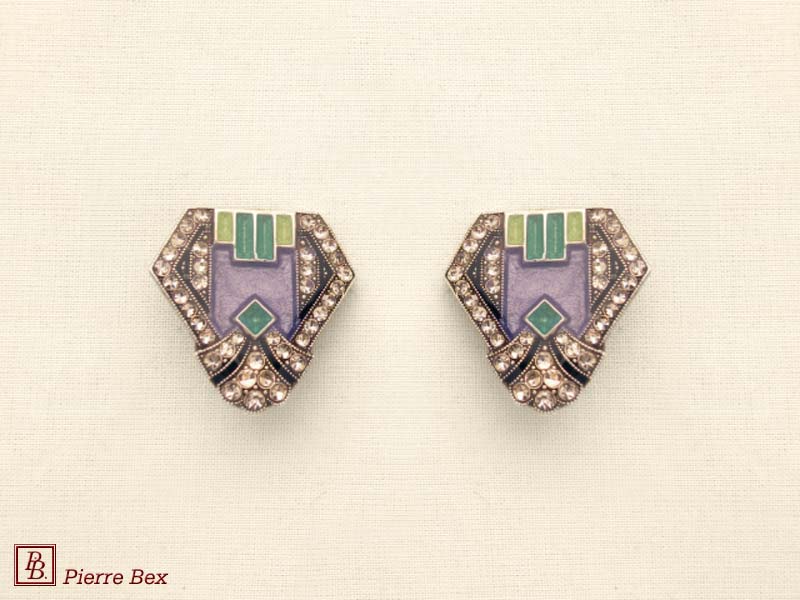 Pierre-Bex Art-Deco enamel earclips 49185-16