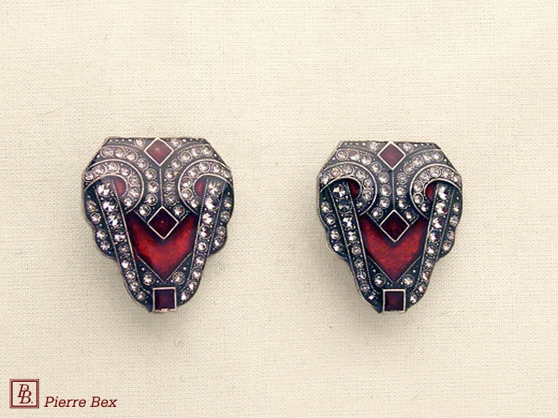 Pierre-Bex Art-Deco enamel earclips 49185-17